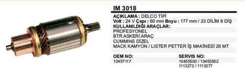 Kollektör 24V 8 Diş 28Mt Delco Bmc Profesyonel Lester Petter İş Makinası Delco Tip (1 Ad )