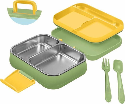 beslenme kabı çelik sefer tası - yemek termosu saklama kabı 1030ml.2 bölmeli kulplu