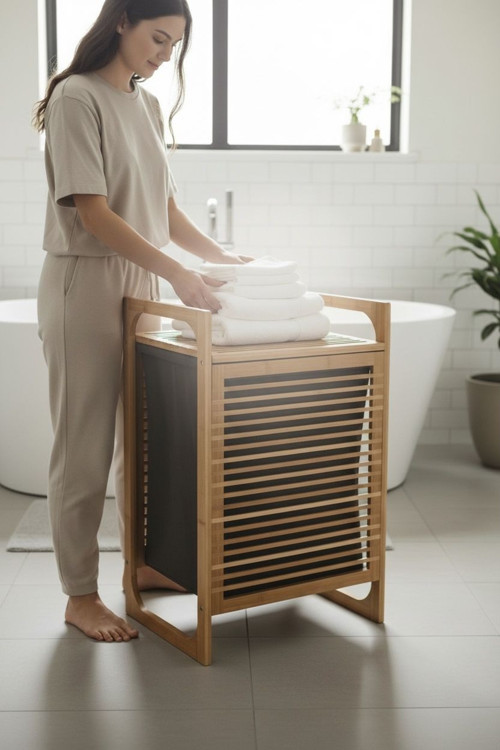 Bambu çamaşırlık - kirli çamaşır sepeti 40x40x61 cm.