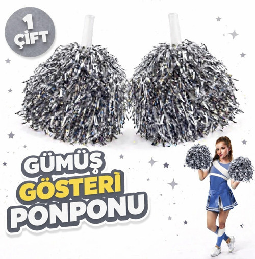 1 Çift Gümüş Renk Okul Gösteri Ponponları Ekstra Dolgun