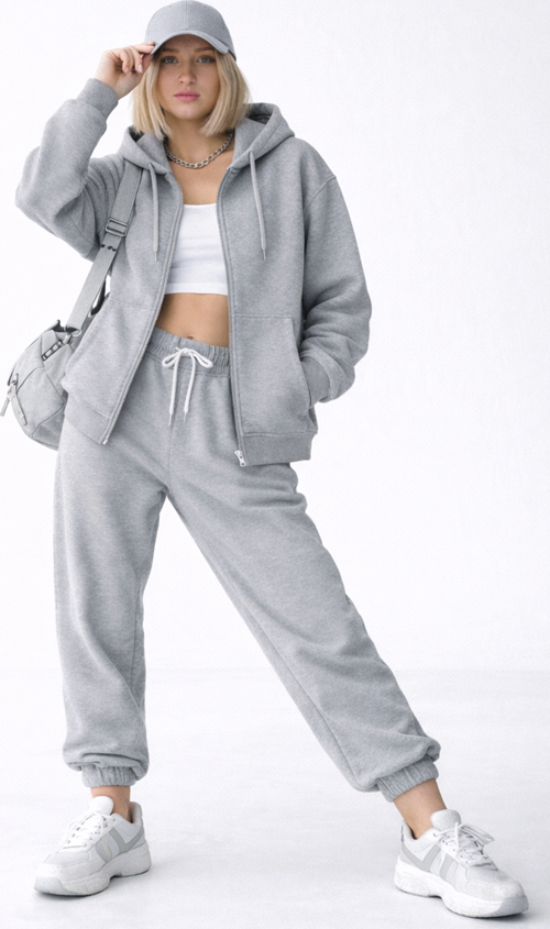 Kadın Kapüşonlu Fermuarlı Sweatshirt – Sand Ease