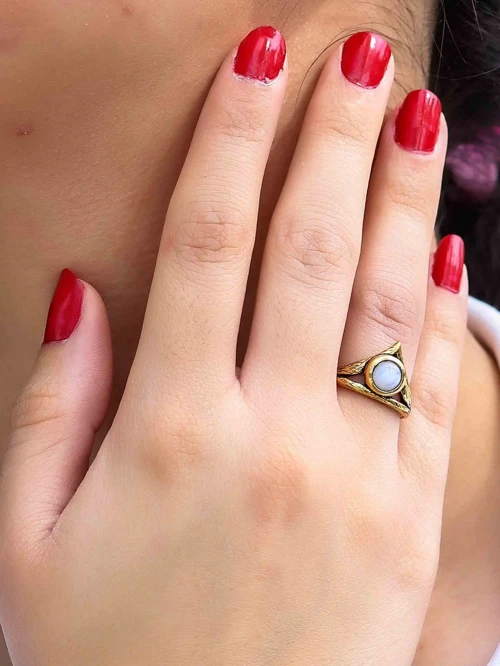 Doğal Taş Aytaşı Doğal Taşlı Antik Model Kadın Ayarlanabillir Yüzük euy72ay