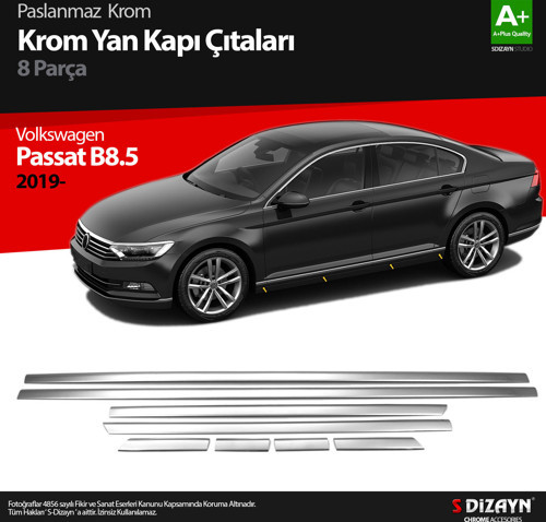 S-Dizayn VW Passat B8.5 Krom Yan Kapı Çıtası 8 Parça 2019-2023