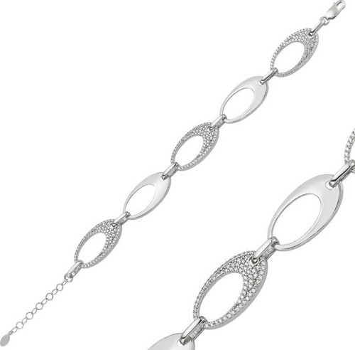 925 Ayar Gümüş Taşlı Oval Bileklik