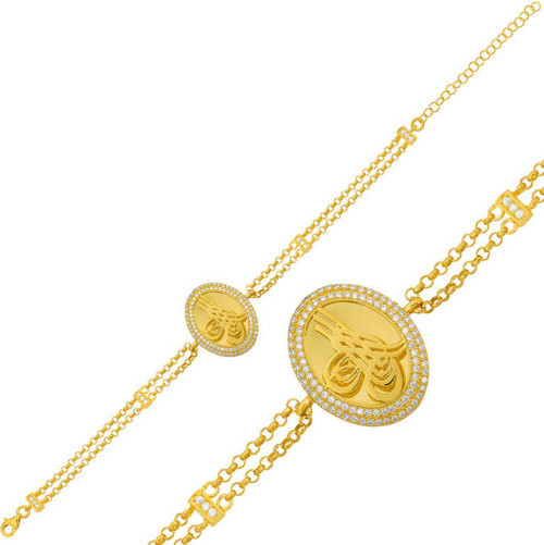 925 Ayar Gümüş Gold Tuğralı Bileklik