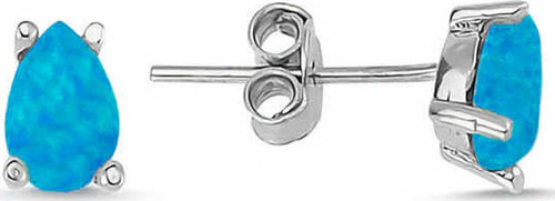 Gümüş Damla Mavi Opal Taş Küpe