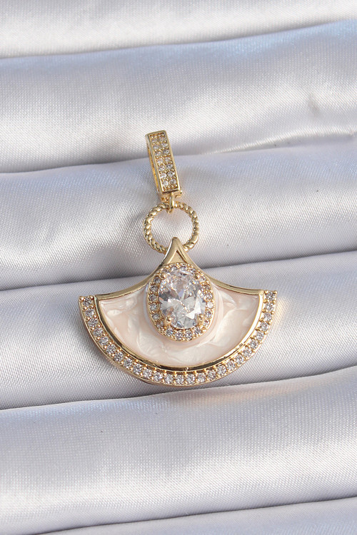 Pirinç Zirkon Taşlı Beyaz Mineli Ajda Charm (Gold Renk)