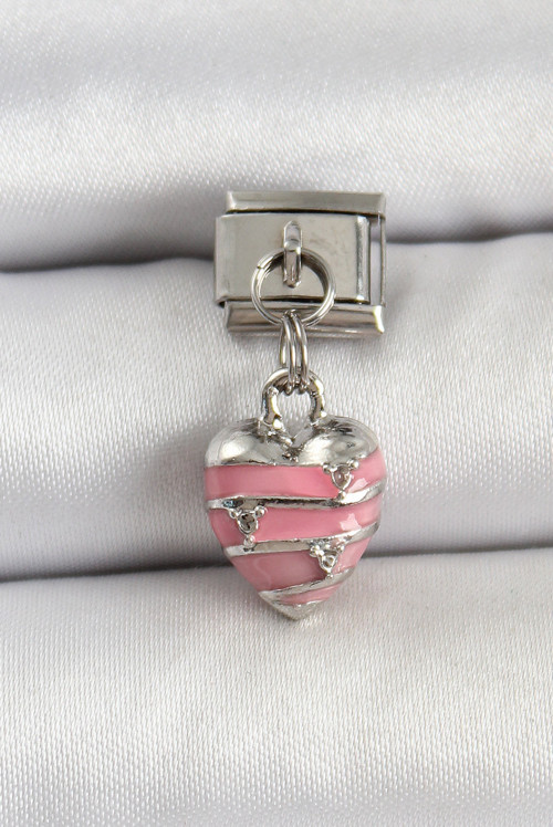 Gümüş Renk Pembe Kalpli Nomination Charm (316L Çelik)