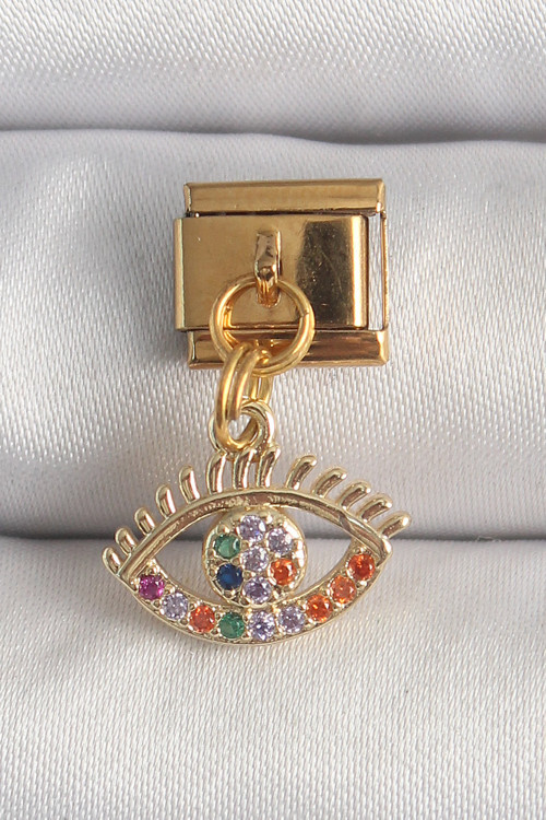 Gold Renk Sallantı Renkli Zirkon Taşlı Gözlü Nomination Charm (316L Çelik)