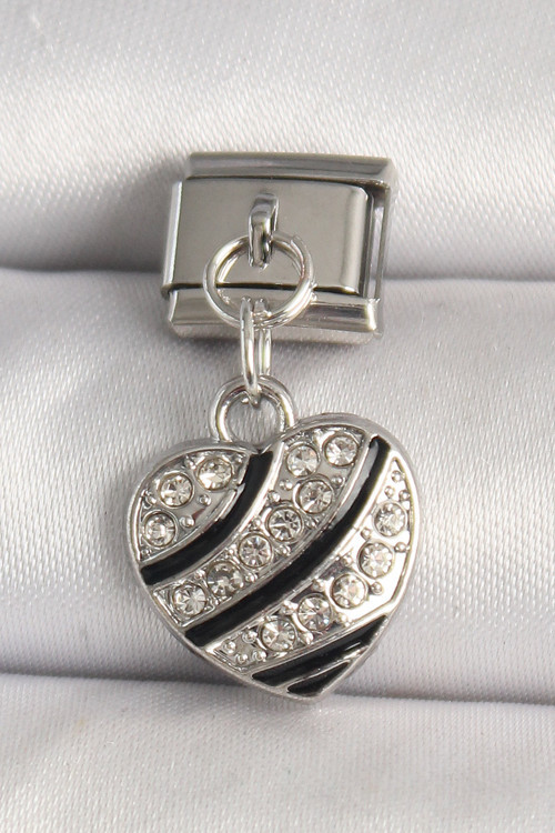 Gümüş Renk Zirkon Taşlı Kalpli Nomination Charm (316L Çelik)
