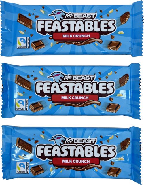 Mr Beast Feastables Milk Crunch - Pirinç Patlaklı Sütlü Çikolata 60 gr (3 ADET)