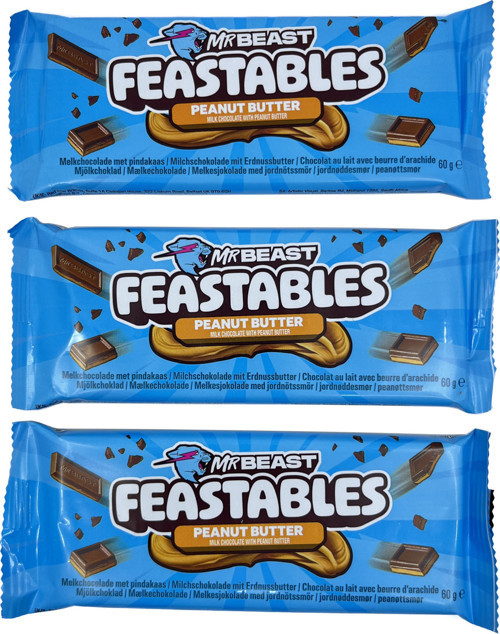 Mr Beast Feastables Peanut Butter - Fıstık Ezmeli Sütlü Çikolata (3 ADET)