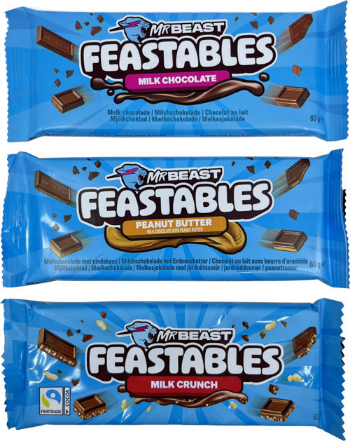Mr Beast Feastables Peanut Butter - Milk Chocolate - Milk Crunch Sütlü Çikolata 3'lü Tadım Pakedi