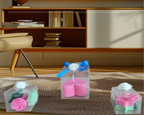 5cm-5cm ebatlarda Kokulu Doğal pembe-yeşil renk 3 lü Dekoratif mum