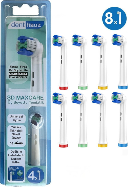 3D Maxcare - 3 Boyutlu Temiizlik Oral B Şarjlı Diş Fırçası Yedek Başlığı - 8 Adet Yedek Başlık