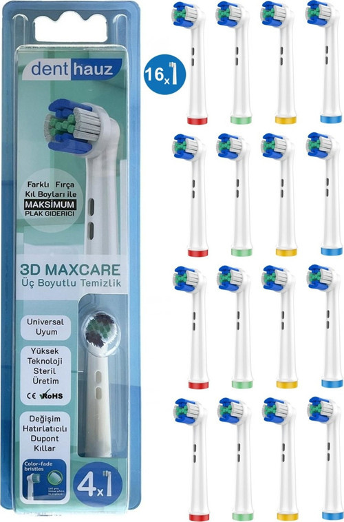 3D Maxcare - 3 Boyutlu Temiizlik Oral B Şarjlı Diş Fırçası Yedek Başlığı - 16 Adet Yedek Başlık