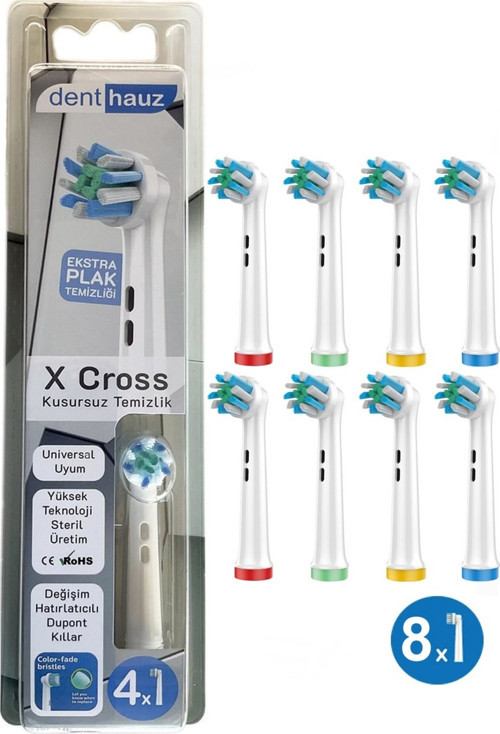 X Cross - Çapraz Açılı Kusursuz Temizlik Oral B Şarjlı Diş Fırçası Yedek Başlığı - 8'li Yedek Başlık