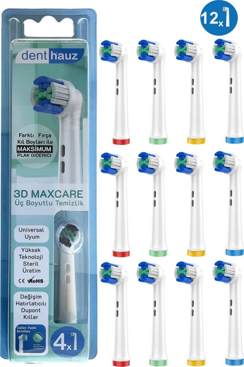3D Maxcare - 3 Boyutlu Temiizlik Oral B Şarjlı Diş Fırçası Yedek Başlığı - 12 Adet Yedek Başlık