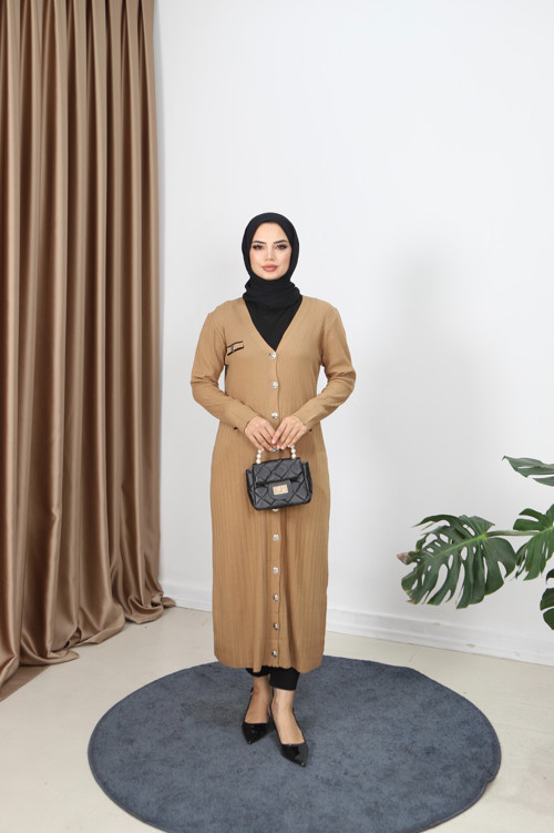 Cep Detaylı Merserize Uzun Hırka