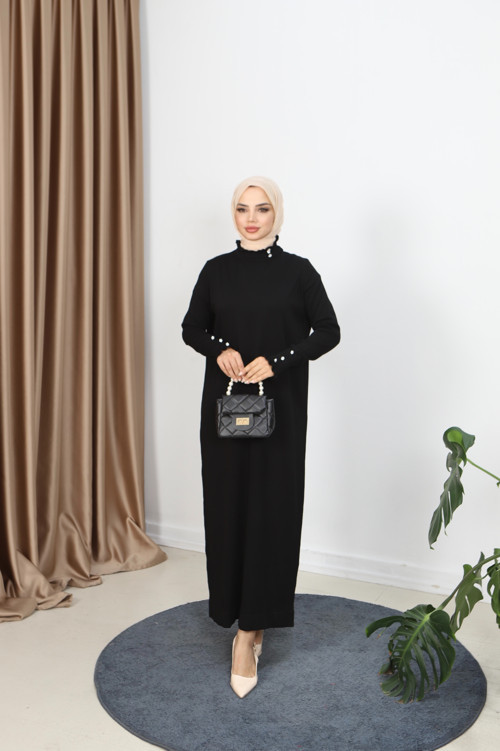 Taş Detaylı Merserize Elbise