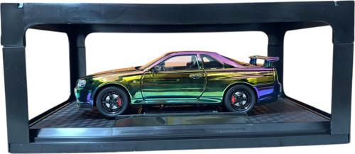 1:24 Metal Model Koleksiyon Araba Nissan Skyline GT-R R34 Mor-Yeşil 19 Cm (Döner Ön Tekerler)