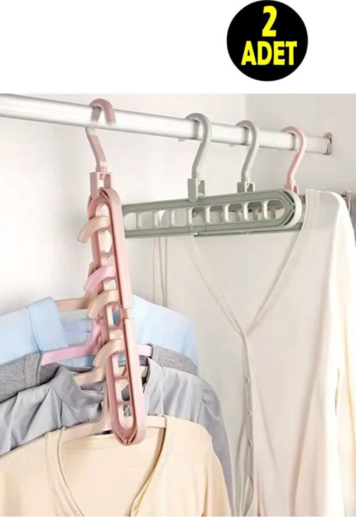 2 ADET 9 Göz Katlanabilir Akıllı Elbise Askısı Askılık Gardırop Elbise Dolabı Düzenleyici Organizer