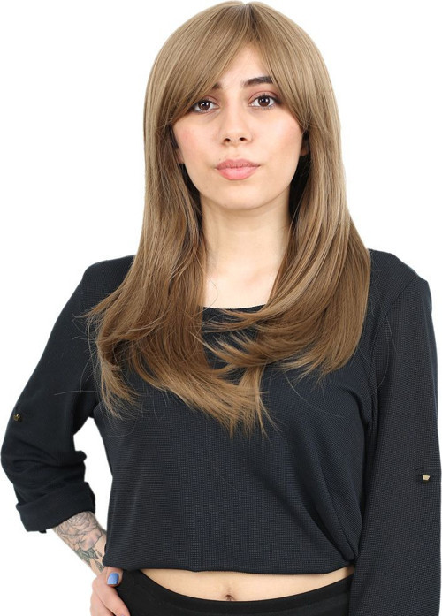 Düz Perçemli Orta Boy Fiber Sentetik Peruk / Bebek Kumralı