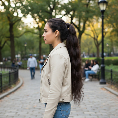 Lastik Tokalı At Kuyruğu Su Dalgalı / Koyu Kumral