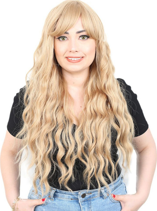 Perçemli Uzun Su Dalgası Fiber Sentetik Peruk/ Balköpüğü
