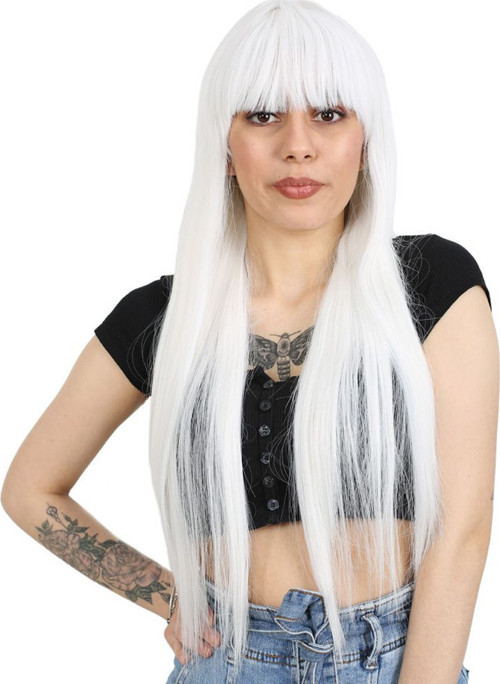 Uzun Kahküllü Fiber Sentetik Peruk / Beyaz