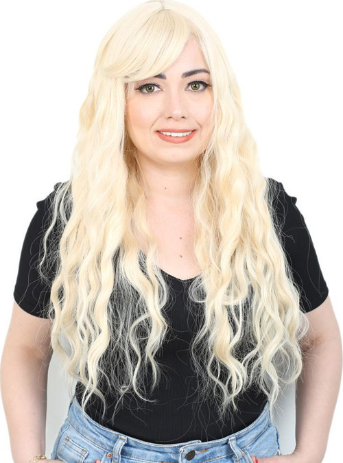 Perçemli Uzun Su Dalgası Fiber Sentetik Peruk / Platin