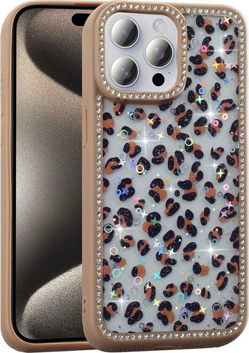 iPhone 15 Pro Max Kılıf Taşlı ve Simli Işıltılı Kelebek Kapak