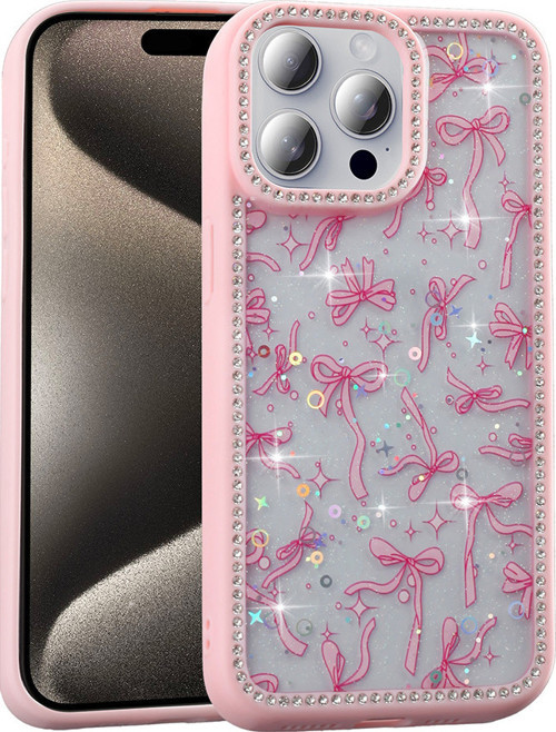 iPhone 15 Pro Max Kılıf Taşlı ve Simli Işıltılı Kelebek Kapak