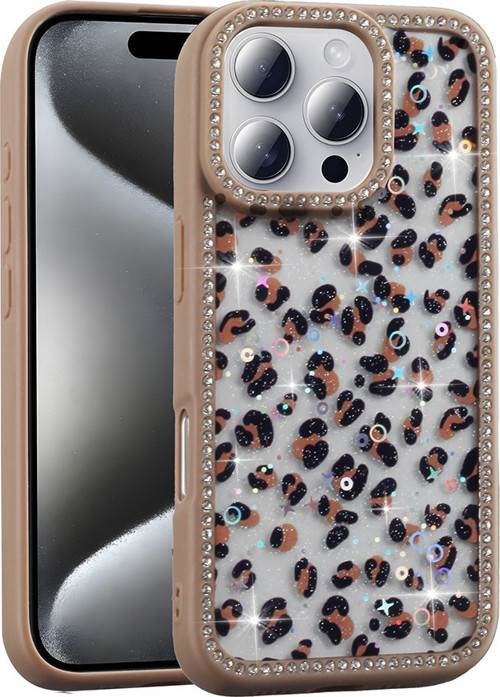 iPhone 16 Pro Max Kılıf Taşlı ve Simli Işıltılı Kelebek Kapak