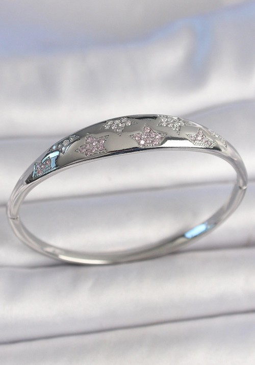 Pirinç Gümüş Renk Zirkon Taşlı Yıldız İşlemeli Kadın Kelepçe