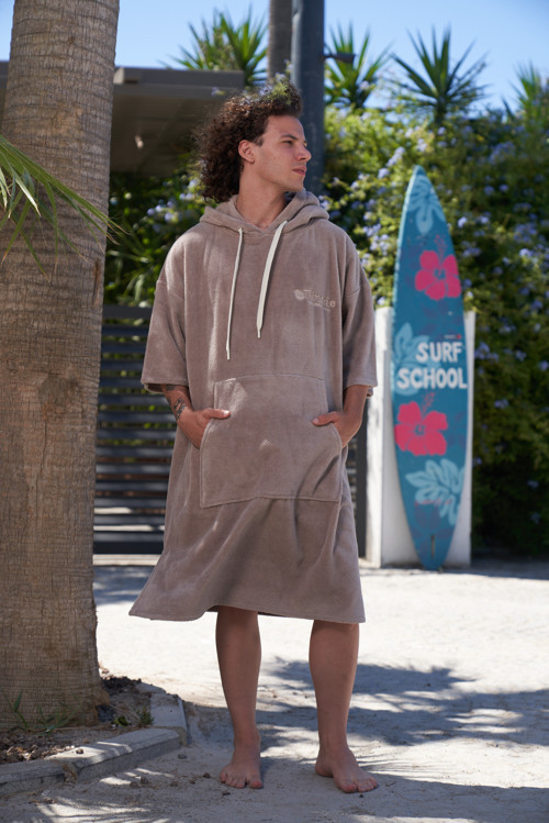 Kapüşonlu Erkek Kadife Deve tüyü Yetişkin Sörf Panço