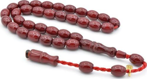 Hakkı Usta İmzalı Fıçı Kesim Bordo Sıkma Kehribar Tesbih