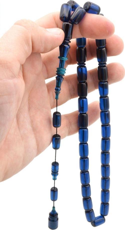 Mehmet Hızarcı Usta İşçilikli Lacivert Sıkma Kehribar Tesbih