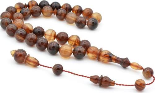 Mesut Elma Usta İşçilikli Hareli Kahverengi Sıkma Kehribar Tesbih