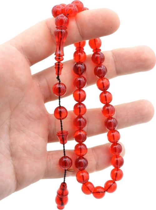 Usta İmzalı Küre Kesim Kırmızı Ateş Kehribar Tesbih