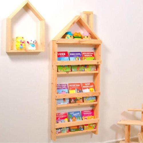 Çocuk Odası Eğitici Montessori Mobilya Kitaplık Raf Duvar Rafı
