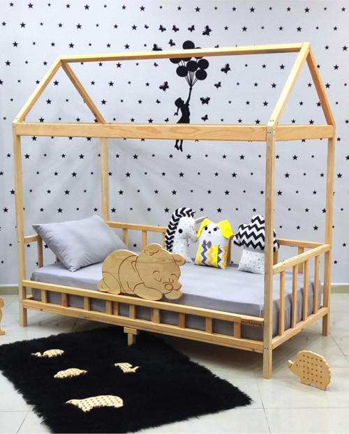 Markaawm Çocuk Karyola Doğal Çam Montessori Yatak Bebek Beşiği