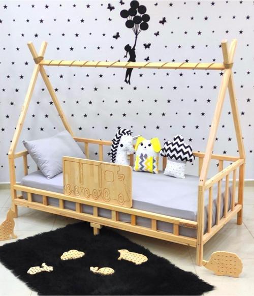 Montessori Yatak Ahşap Karyola Çocuk Ve Bebek Beşiği Tren