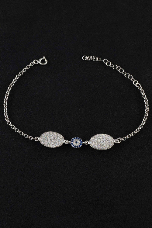 Oval Zirkon Detaylı Halat Zincir Kadın 925 Ayar Gümüş Bileklik