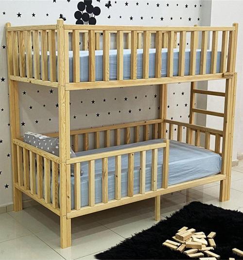 Montessori Yatak Doğal Çam Karyola Merdivenli Ranza