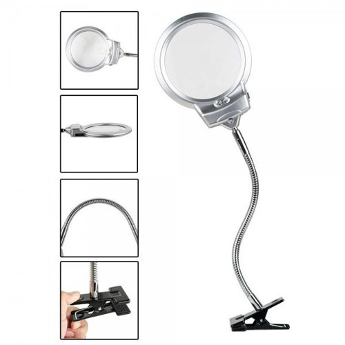 Büro Ev Ofis Hediyesi için 13CM 2.5X Metal Masaüstü Mandallı Ledli Büyüteç