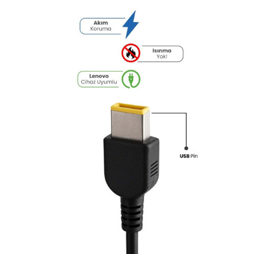 Büro Ev Ofis Lenovo Notebook Bilgisayarı için 20V 4.5A USB Pin 90W Uyumlu Adaptör