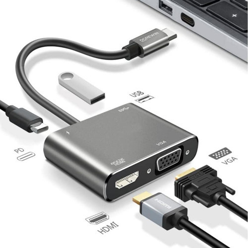 Büro Ev Ofis Cihazları için 4K Hdmi Vga Usb TypeC to Hub Çoklayıcı Dönüştürücü
