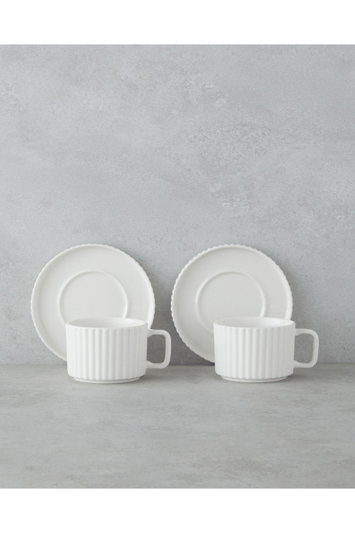 Lunara Porselen 4 Parça 2 Kişilik Çay Fincanı Takımı 220 ml Beyaz