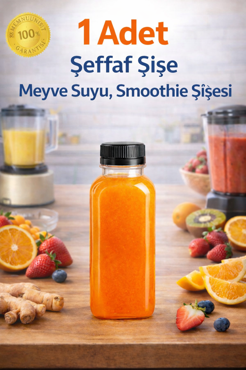 1 Adet 250 ml Şeffaf Meyve Suyu Şişesi | Smoothie & Zencefil Shot Şişesi BPA Free